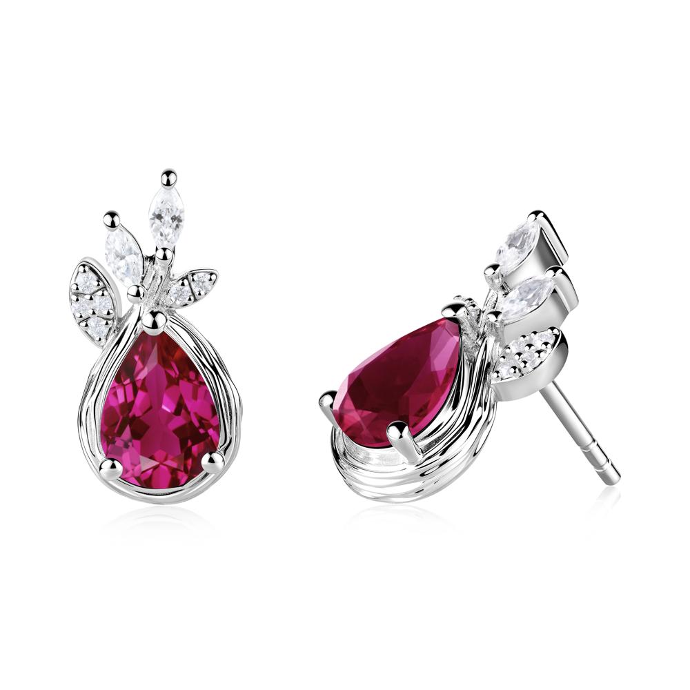 Branches with Leaves Ruby Stud Earrings - LUO Jewelry #metal_18k white gold