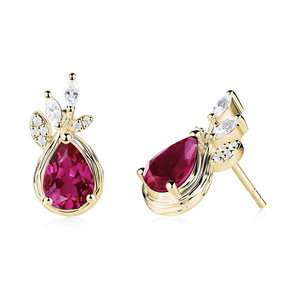 Branches with Leaves Ruby Stud Earrings - LUO Jewelry #metal_18k yellow gold
