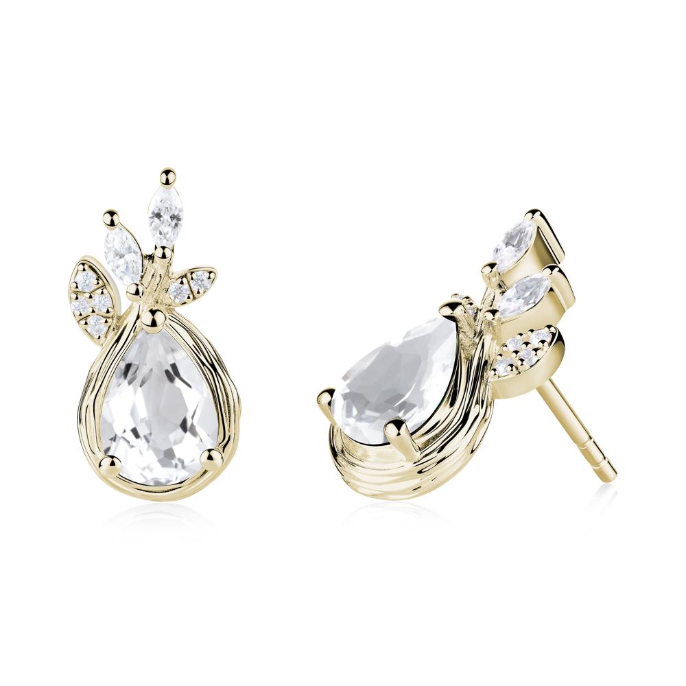 Branches with Leaves White Topaz Stud Earrings - LUO Jewelry #metal_14k yellow gold