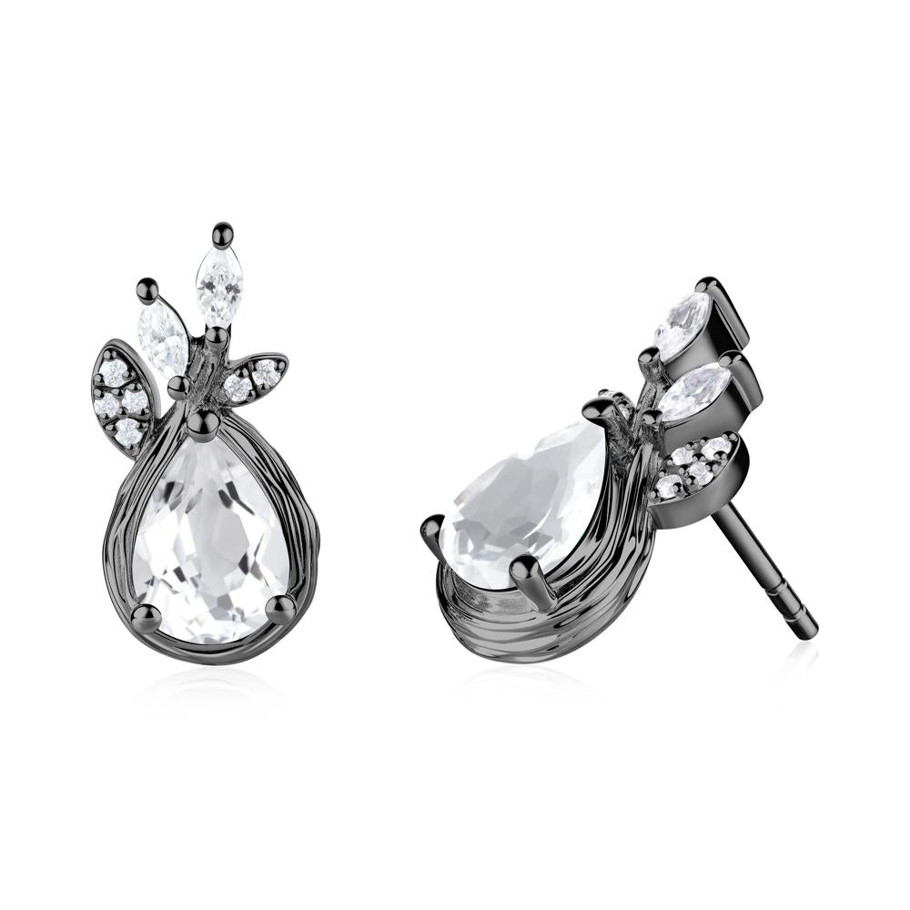 Branches with Leaves White Topaz Stud Earrings - LUO Jewelry #metal_black finish sterling silver