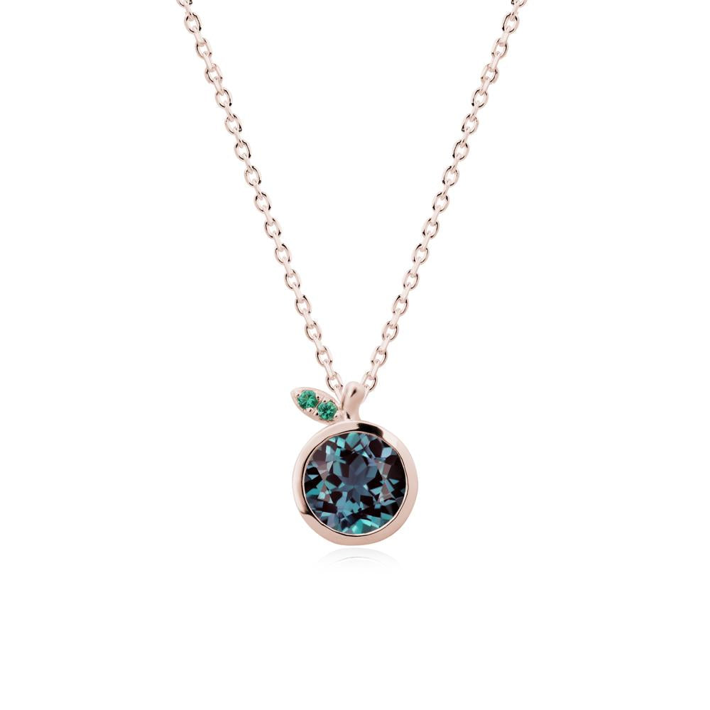 Orange Inspired Bezel Setting Alexandrite and Emerald Necklace - LUO Jewelry #metal_14k rose gold
