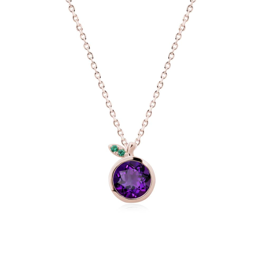 Round Amethyst and Emerald Leaf Pendant Necklace - LUO Jewelry #metal_14k rose gold