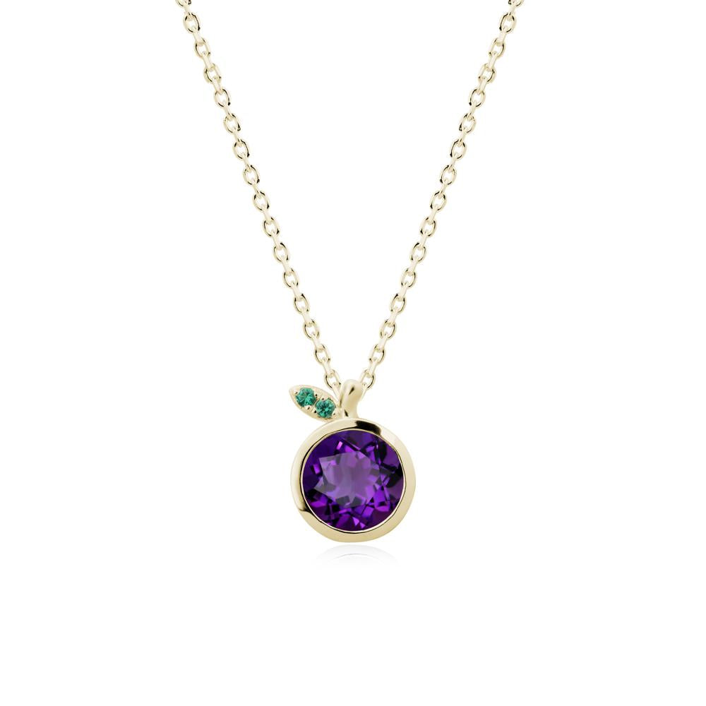 Round Amethyst and Emerald Leaf Pendant Necklace - LUO Jewelry #metal_14k yellow gold