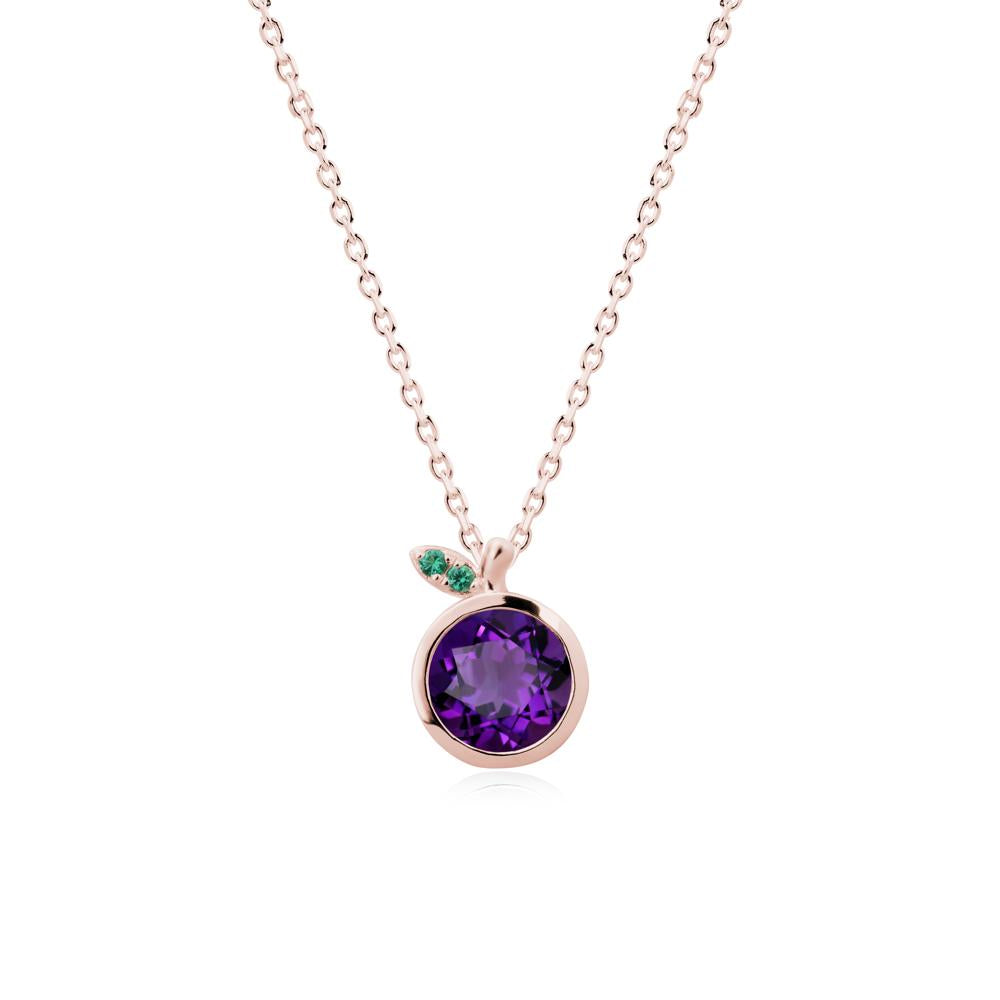 Round Amethyst and Emerald Leaf Pendant Necklace - LUO Jewelry #metal_18k rose gold