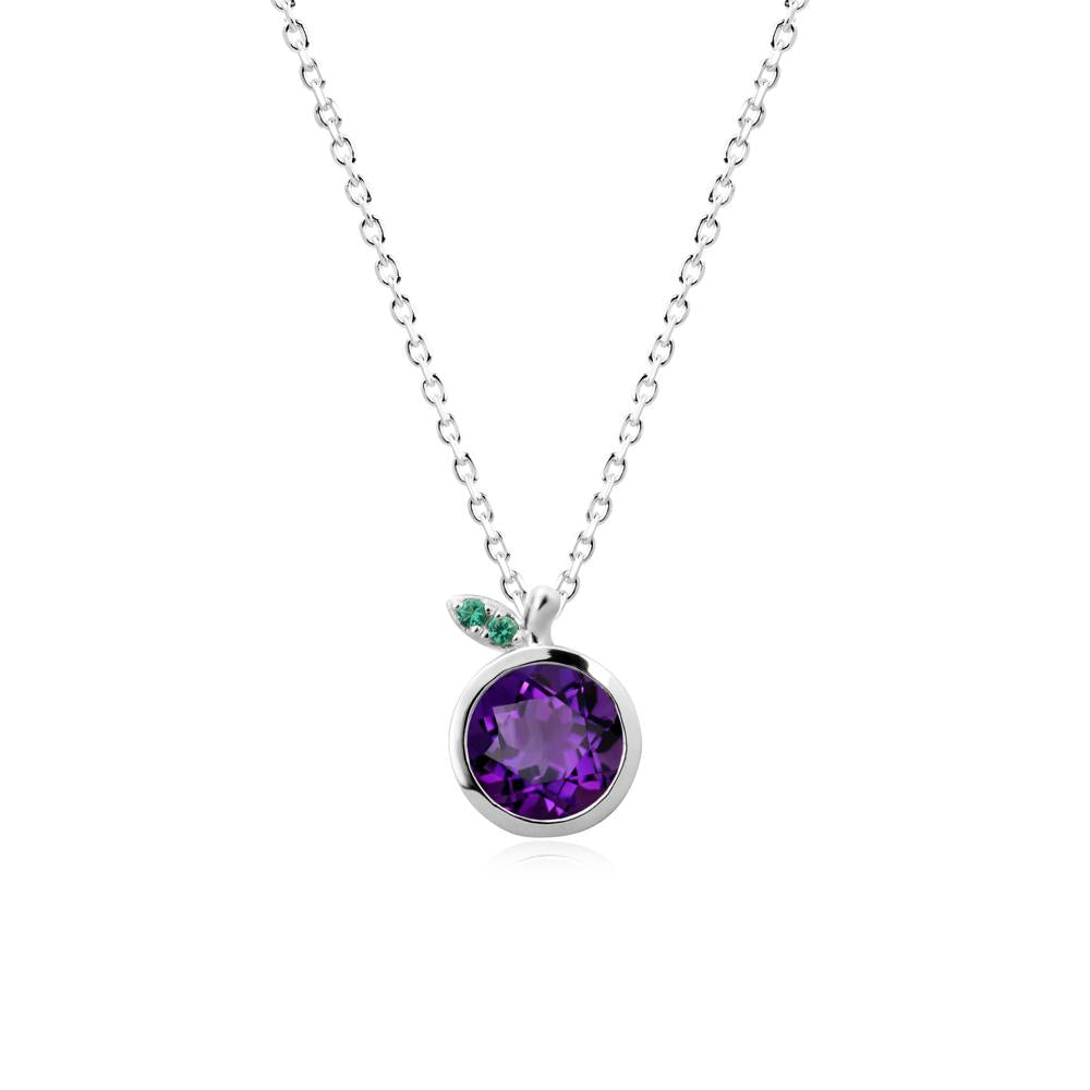 Round Amethyst and Emerald Leaf Pendant Necklace - LUO Jewelry #metal_18k white gold