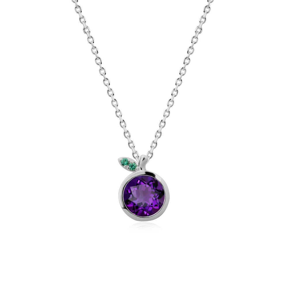 Round Amethyst and Emerald Leaf Pendant Necklace - LUO Jewelry #metal_platinum