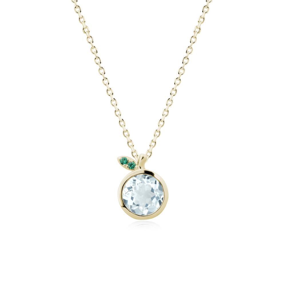 Bezel Setting Round Aquamarine and Emerald Fruit Necklace - LUO Jewelry #metal_14k yellow gold