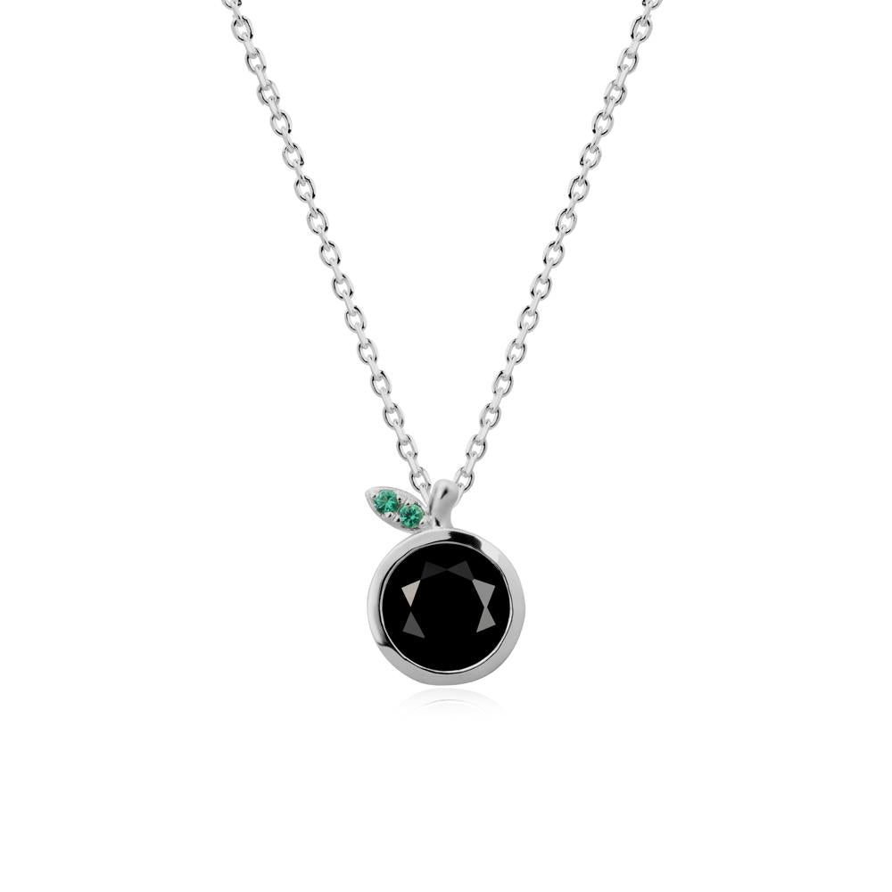Round Black Spinel and Emerald Leaf Pendant Necklace - LUO Jewelry #metal_platinum