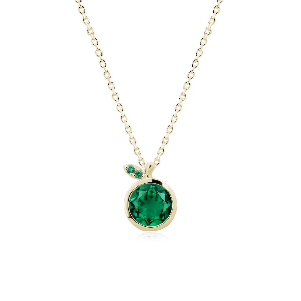 Round Emerald Leaf Pendant Necklace - LUO Jewelry #metal_14k yellow gold