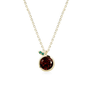 Bezel Setting Round Garnet and Emerald Fruit Necklace - LUO Jewelry #metal_14k yellow gold