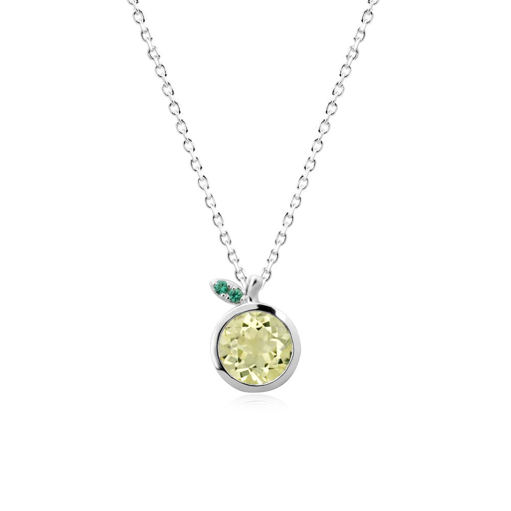 Round Lemon Quartz and Emerald Leaf Pendant Necklace - LUO Jewelry #metal_14k white gold