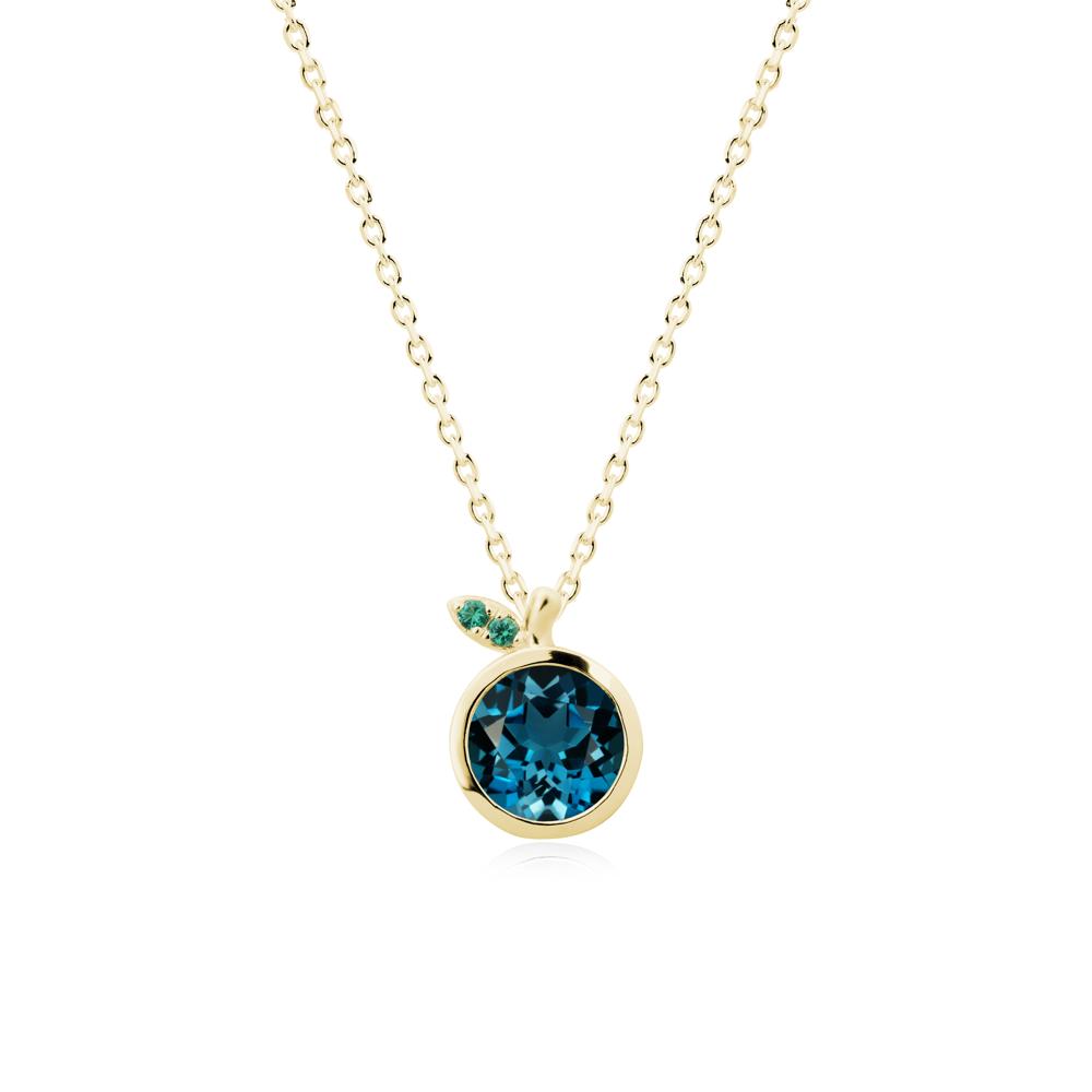 Bezel Setting Round London Blue Topaz and Emerald Fruit Necklace - LUO Jewelry #metal_18k yellow gold