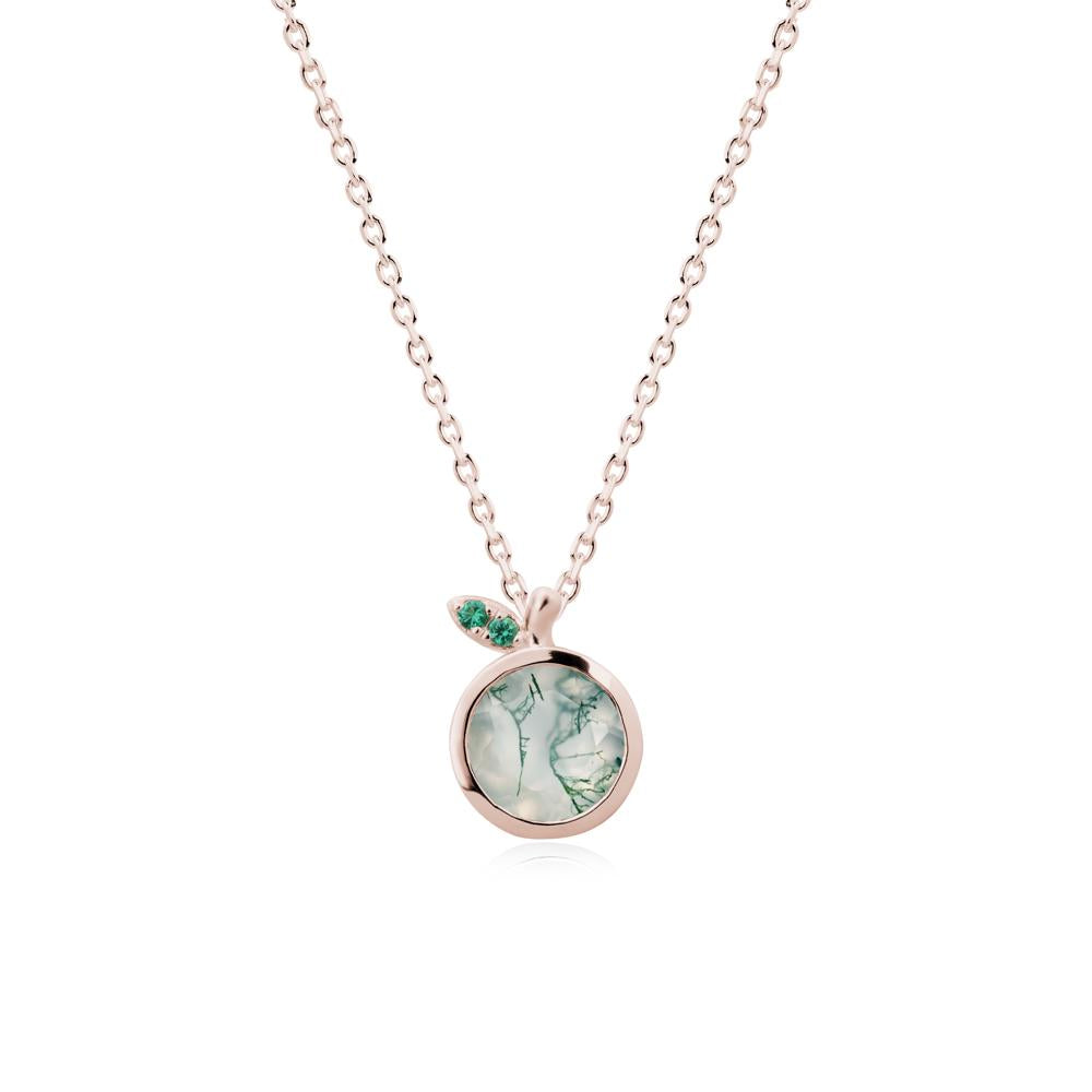 Orange Inspired Bezel Setting Moss Agate and Emerald Necklace - LUO Jewelry #metal_14k rose gold