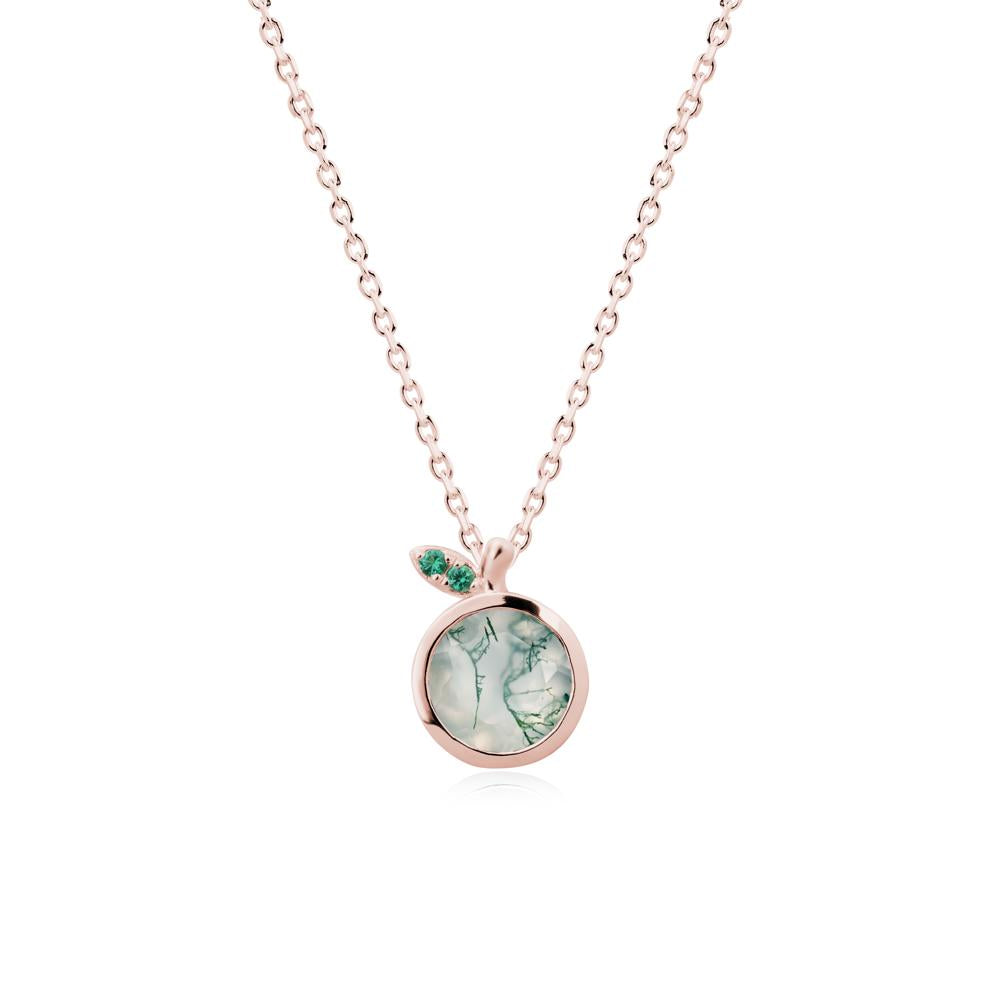 Orange Inspired Bezel Setting Moss Agate and Emerald Necklace - LUO Jewelry #metal_18k rose gold