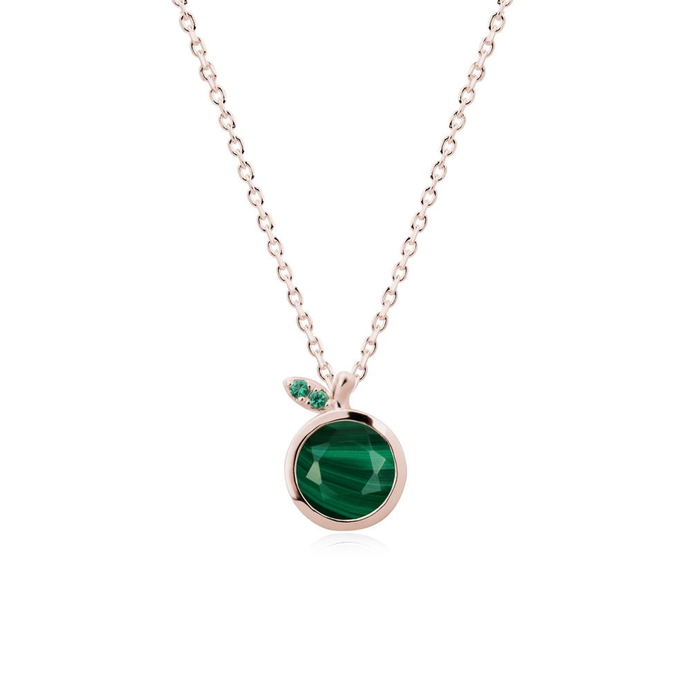Round Malachite and Emerald Leaf Pendant Necklace - LUO Jewelry #metal_14k rose gold