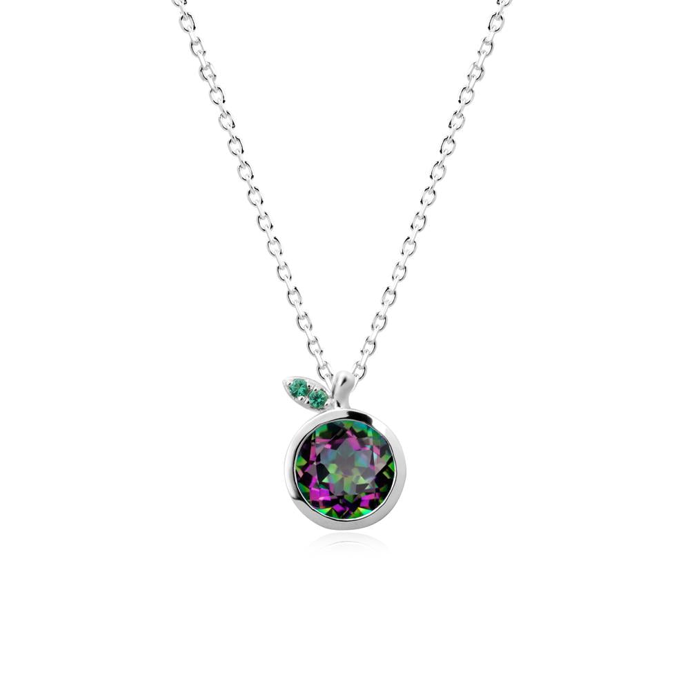 Round Mystic Topaz and Emerald Leaf Pendant Necklace - LUO Jewelry #metal_14k white gold
