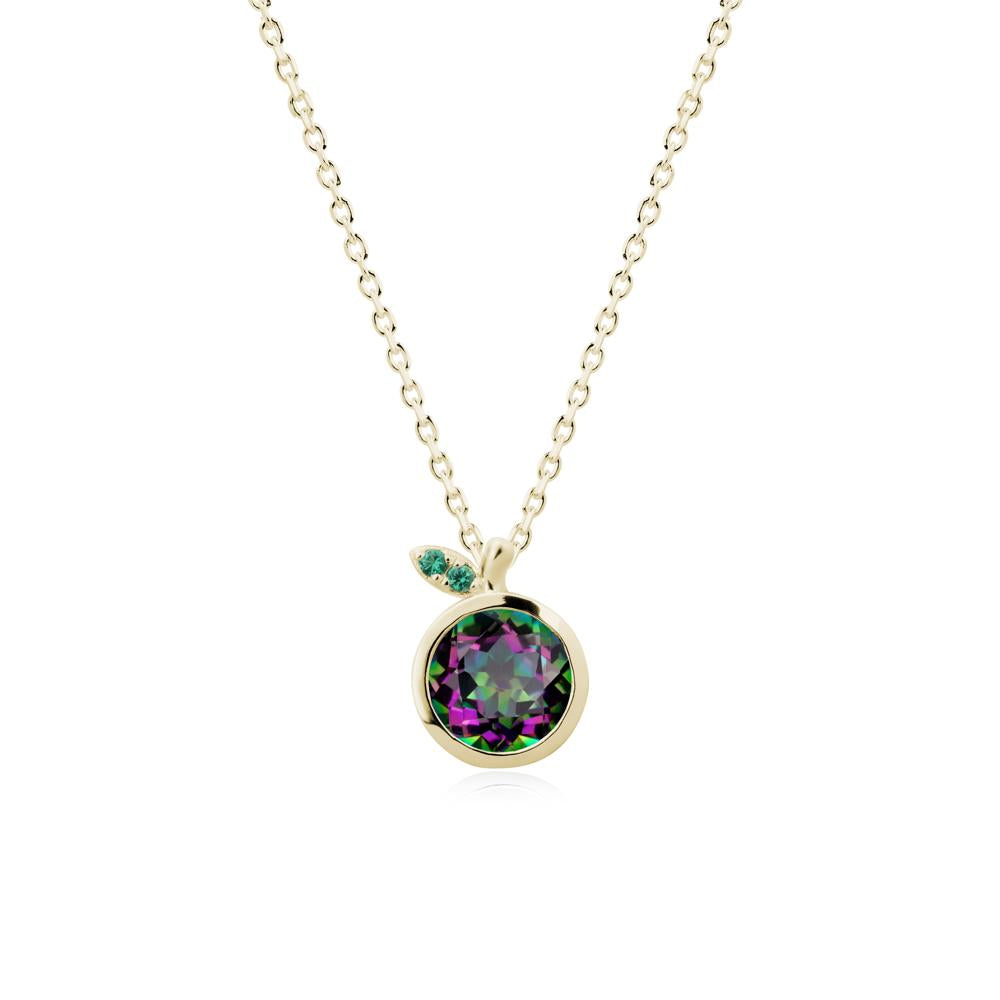 Round Mystic Topaz and Emerald Leaf Pendant Necklace - LUO Jewelry #metal_14k yellow gold