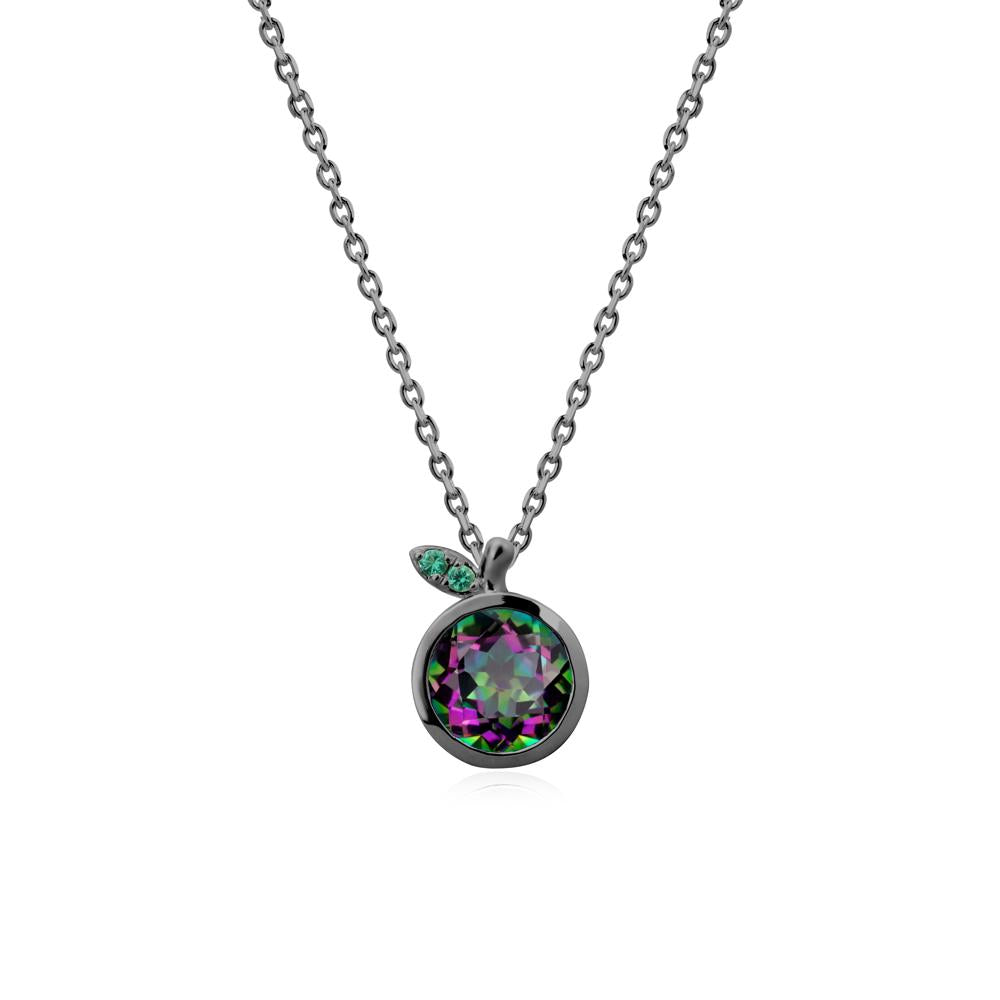 Round Mystic Topaz and Emerald Leaf Pendant Necklace - LUO Jewelry #metal_black finish sterling silver