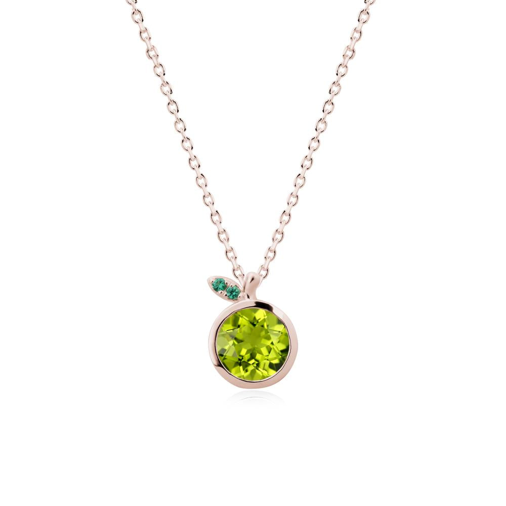 Round Peridot and Emerald Leaf Pendant Necklace - LUO Jewelry #metal_14k rose gold