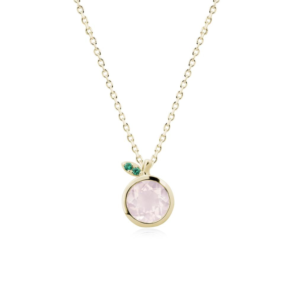 Bezel Setting Round Rose Quartz and Emerald Fruit Necklace - LUO Jewelry #metal_14k yellow gold