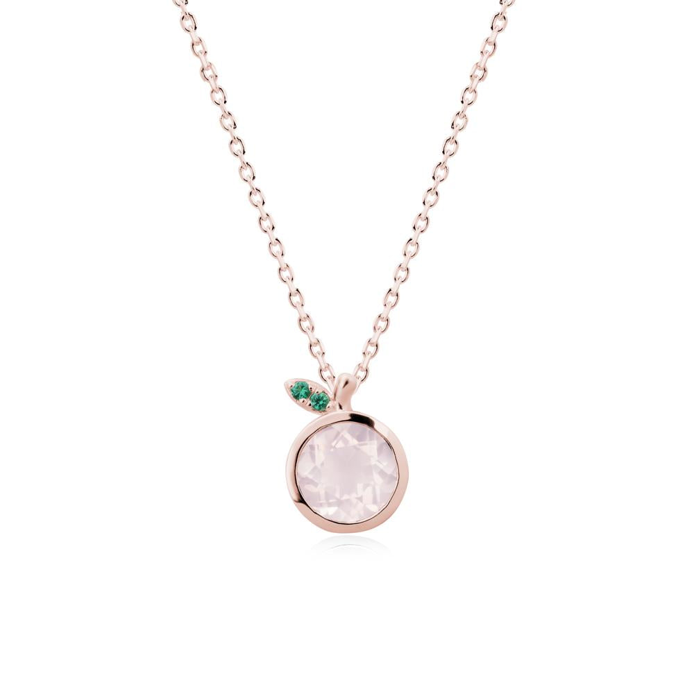 Bezel Setting Round Rose Quartz and Emerald Fruit Necklace - LUO Jewelry #metal_18k rose gold