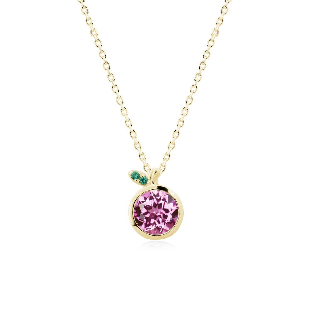 Orange Inspired Bezel Setting Pink Sapphire and Emerald Necklace - LUO Jewelry #metal_18k yellow gold