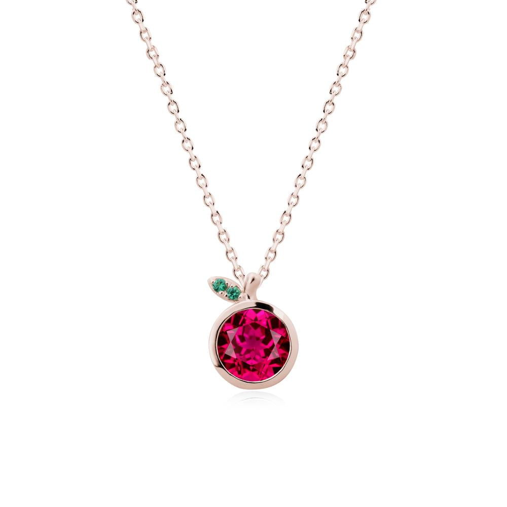 Apple Inspired Round Ruby Pendant Necklace - LUO Jewelry #metal_14k rose gold