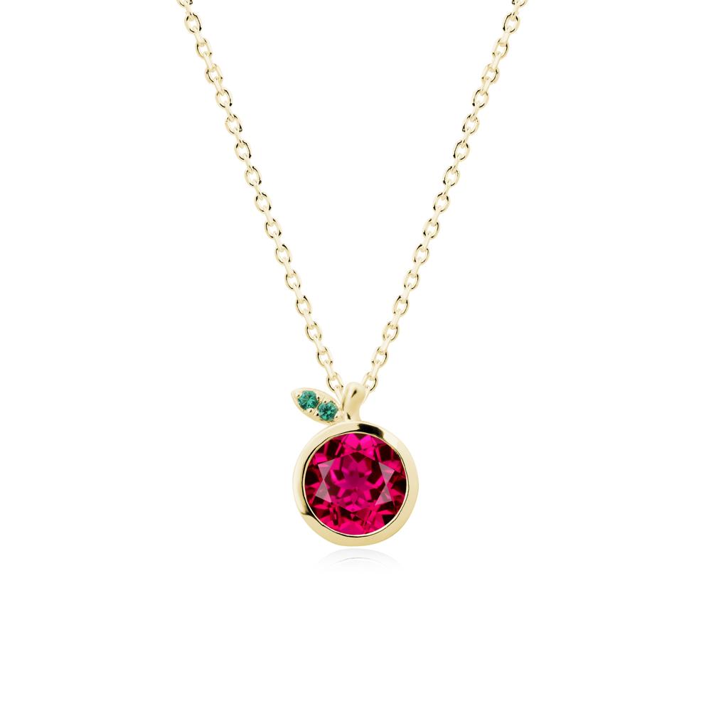 Apple Inspired Round Ruby Pendant Necklace - LUO Jewelry #metal_18k yellow gold