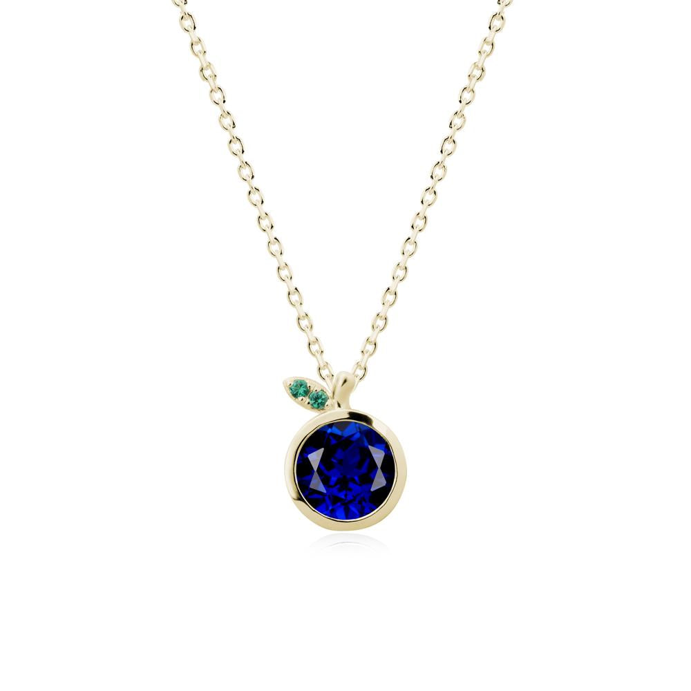 Bezel Setting Round Sapphire and Emerald Fruit Necklace - LUO Jewelry #metal_14k yellow gold