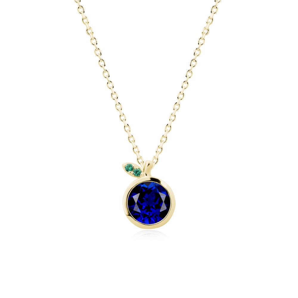 Bezel Setting Round Sapphire and Emerald Fruit Necklace - LUO Jewelry #metal_18k yellow gold