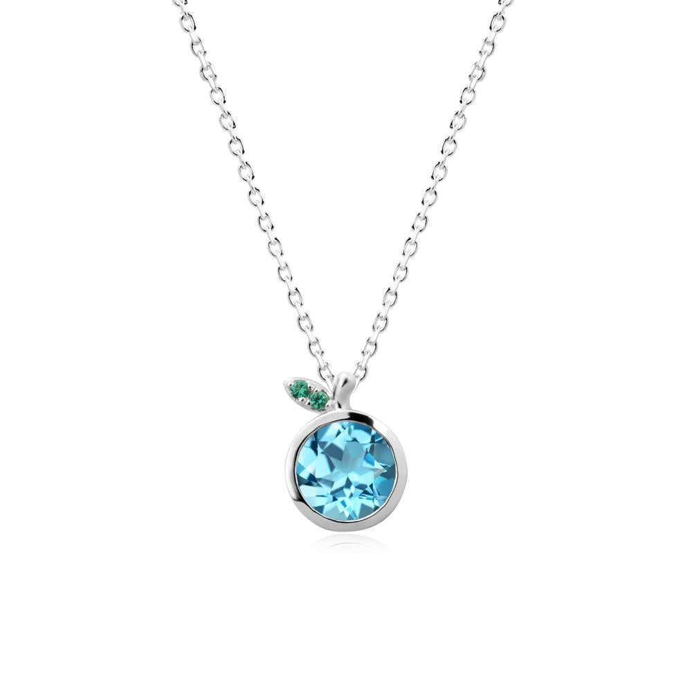 Round Swiss Blue Topaz and Emerald Leaf Pendant Necklace - LUO Jewelry #metal_14k white gold