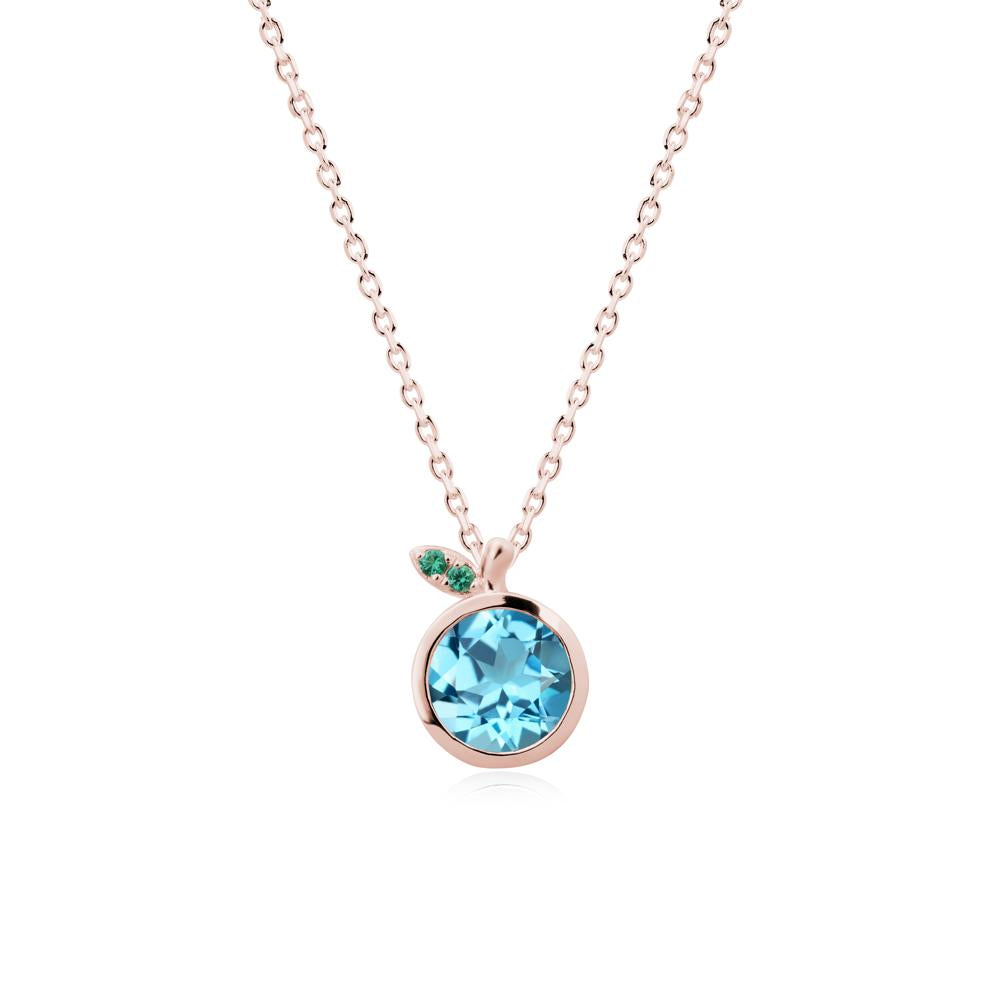 Round Swiss Blue Topaz and Emerald Leaf Pendant Necklace - LUO Jewelry #metal_18k rose gold