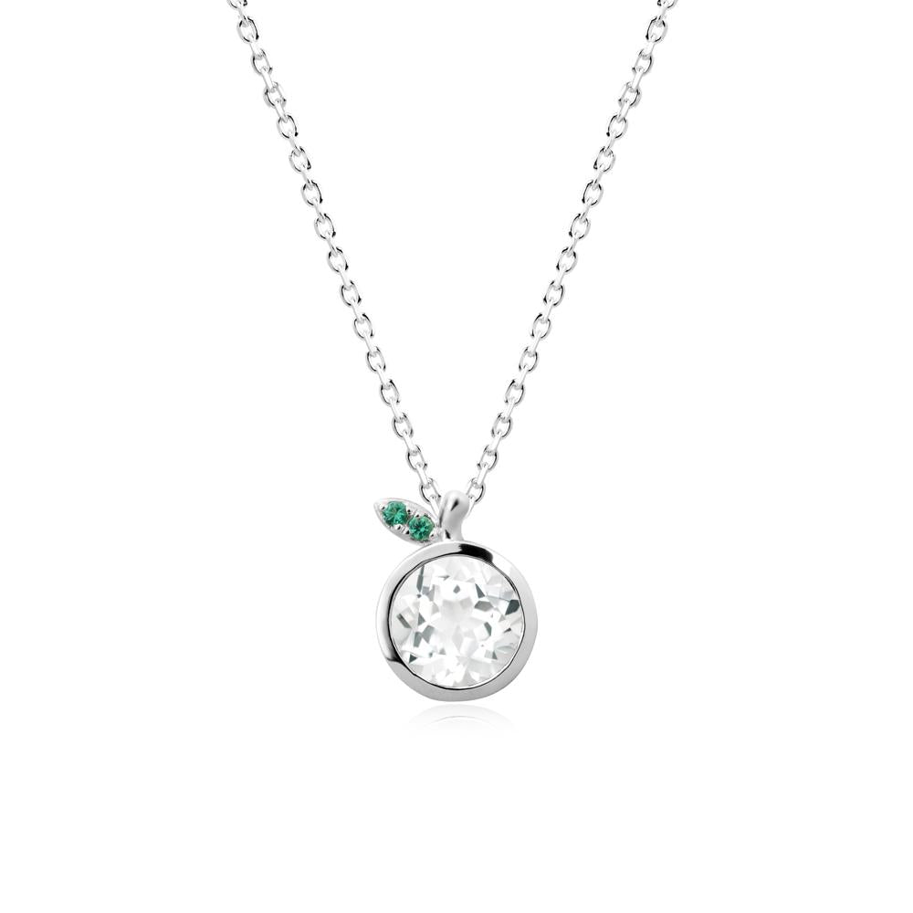 Bezel Setting Round White Topaz and Emerald Fruit Necklace - LUO Jewelry #metal_14k white gold
