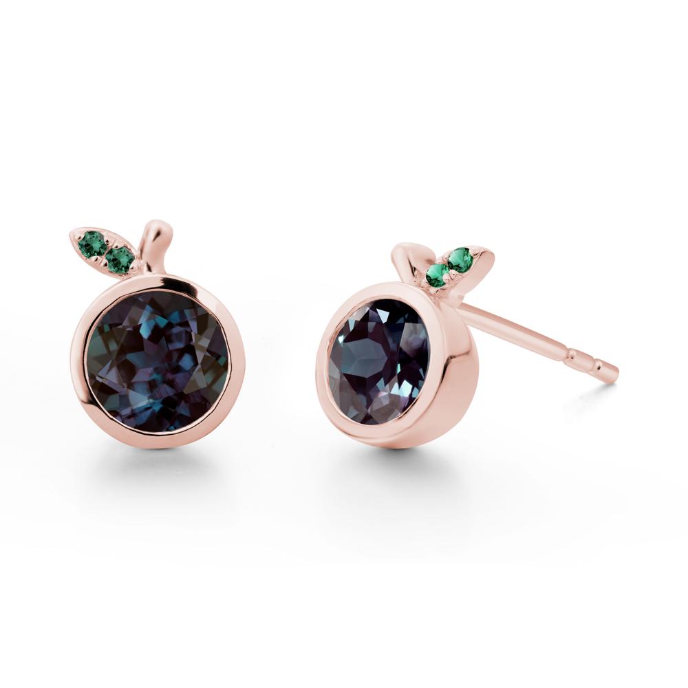 Bezel Setting Round Alexandrite and Emerald Fruit Earrings - LUO Jewelry #metal_18k rose gold