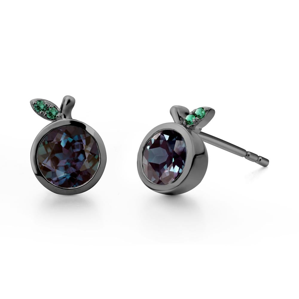 Bezel Setting Round Alexandrite and Emerald Fruit Earrings - LUO Jewelry #metal_black finish sterling silver
