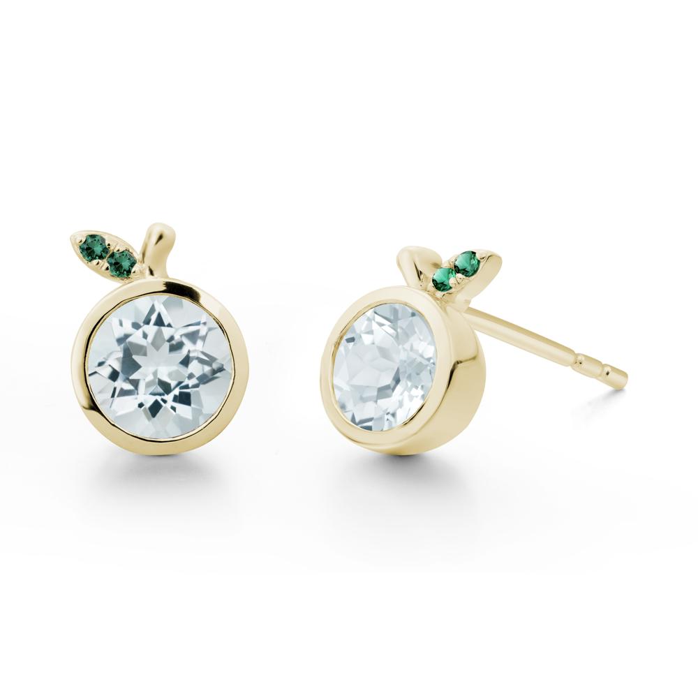 Bezel Setting Round Aquamarine and Emerald Fruit Earrings - LUO Jewelry #metal_14k yellow gold