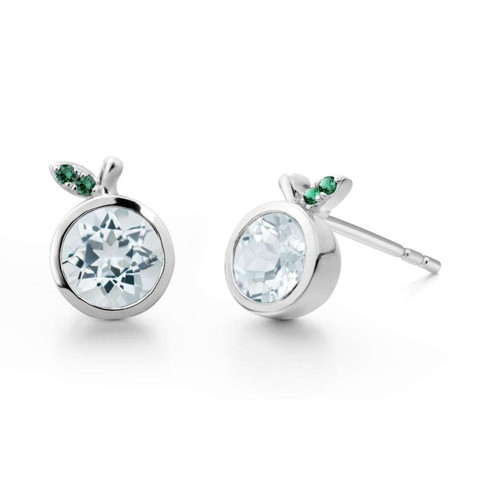 Bezel Setting Round Aquamarine and Emerald Fruit Earrings - LUO Jewelry #metal_18k white gold