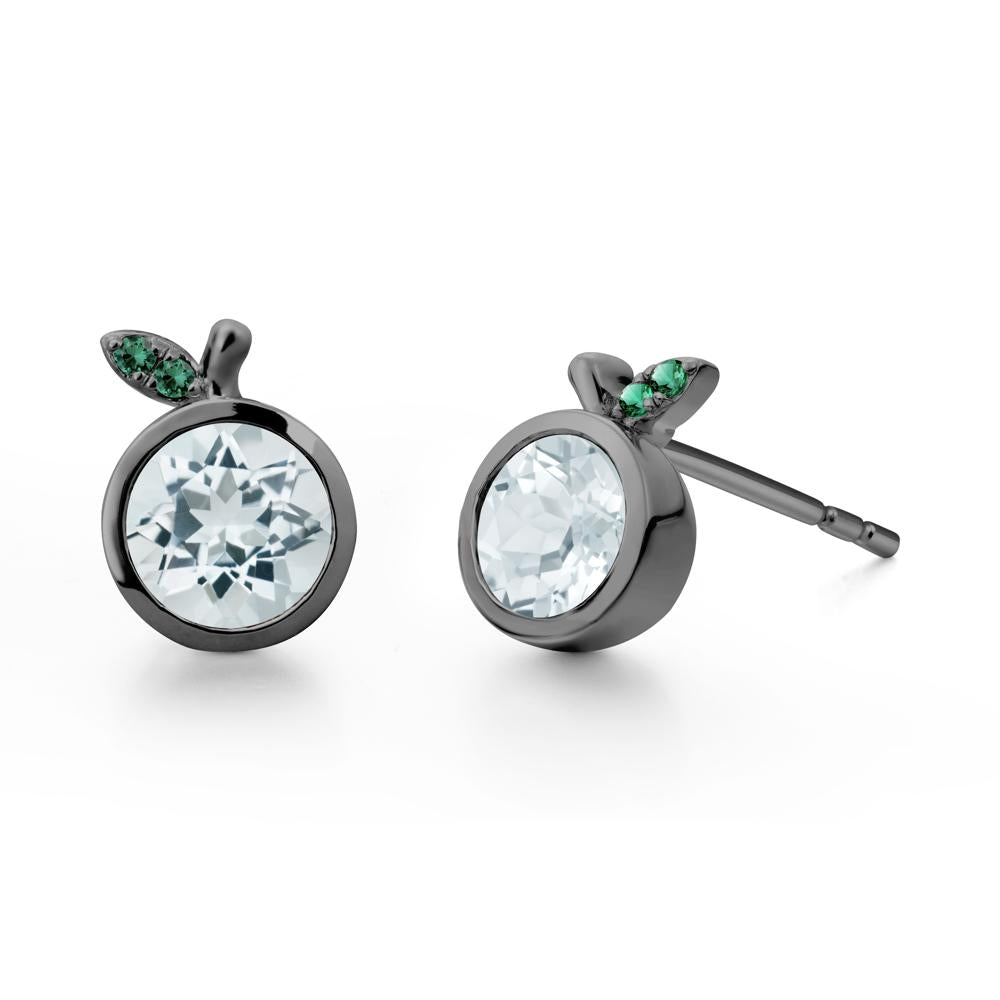 Bezel Setting Round Aquamarine and Emerald Fruit Earrings - LUO Jewelry #metal_black finish sterling silver