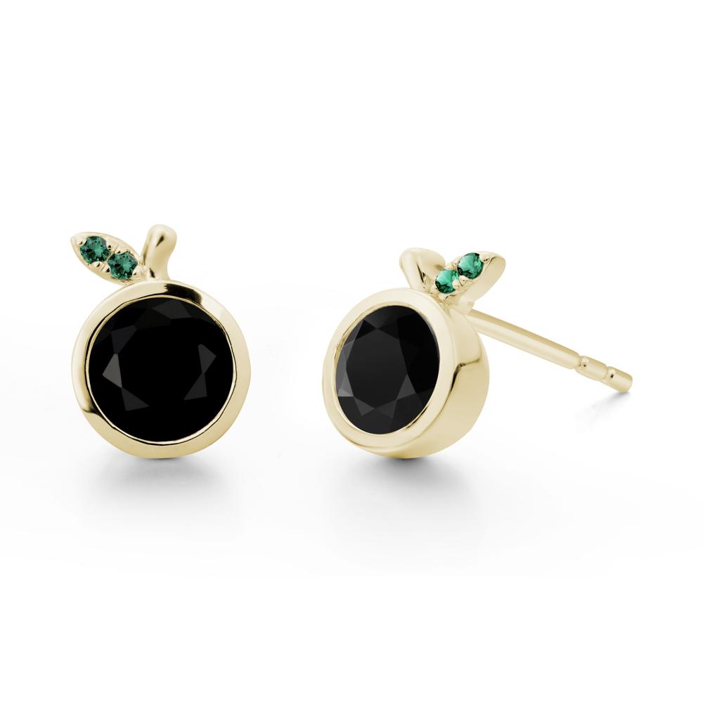 Orange Inspired Bezel Setting Black Spinel and Emerald Earrings - LUO Jewelry #metal_14k yellow gold