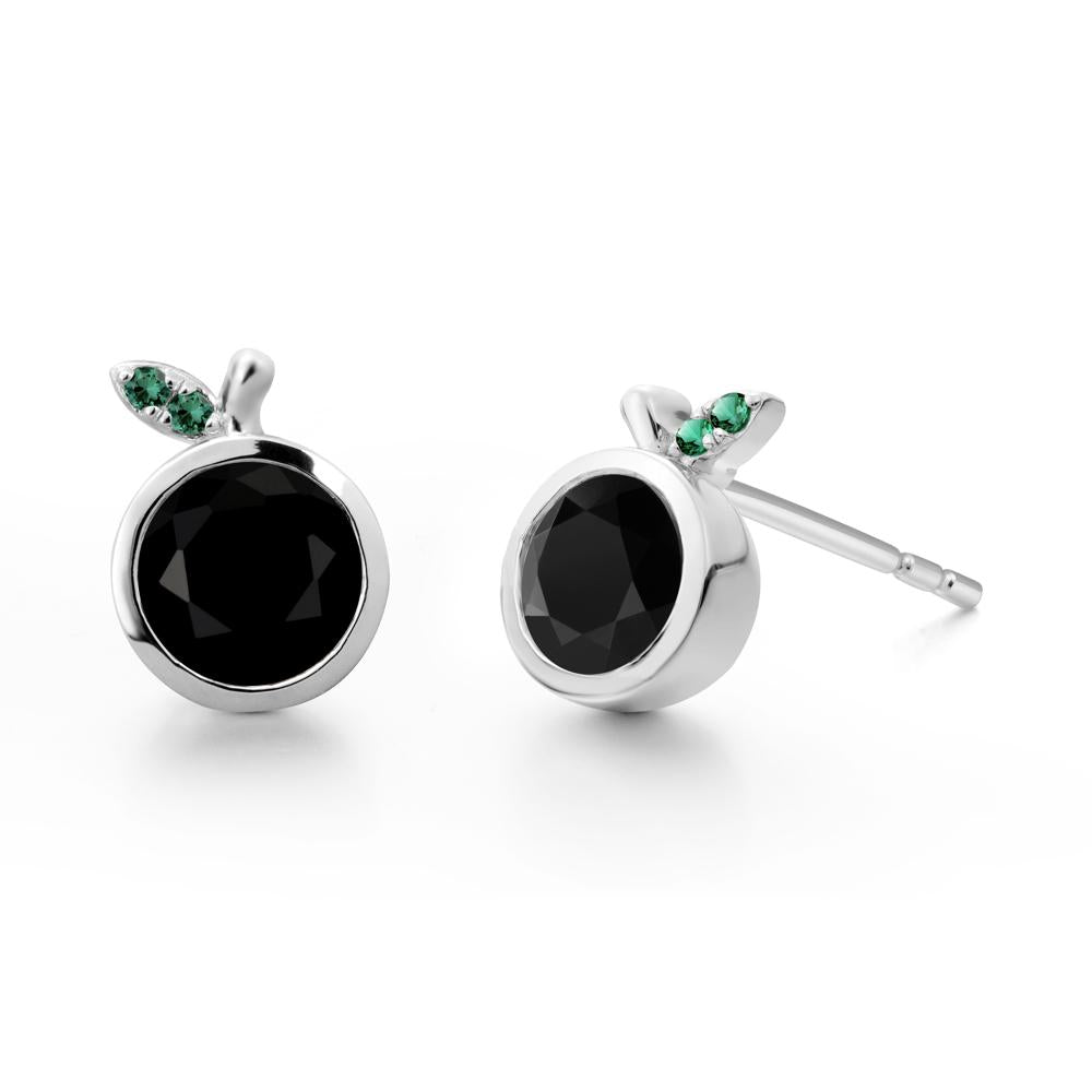 Orange Inspired Bezel Setting Black Spinel and Emerald Earrings - LUO Jewelry #metal_sterling silver