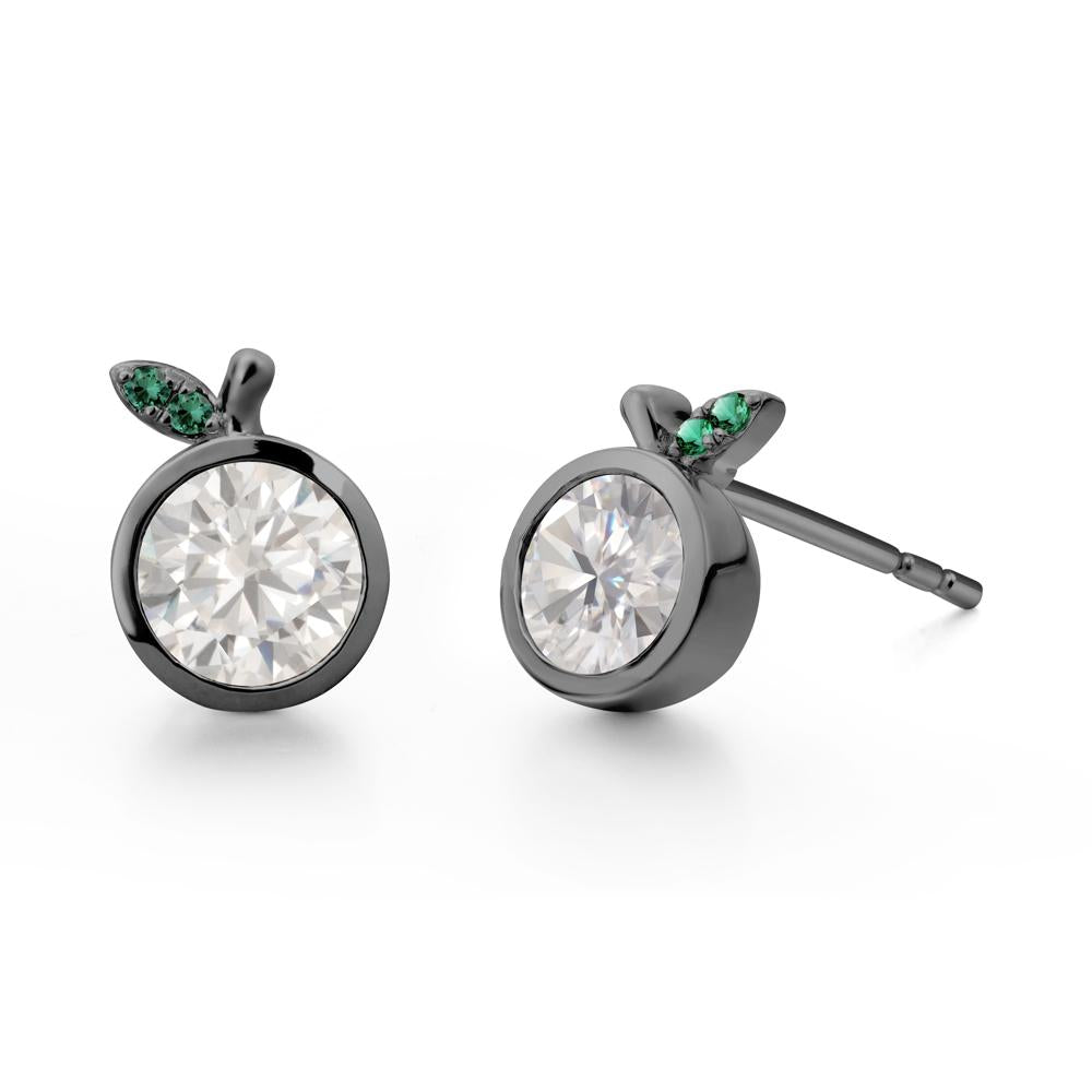 Orange Inspired Bezel Setting Cubic Zirconia and Emerald Earrings - LUO Jewelry #metal_black finish sterling silver
