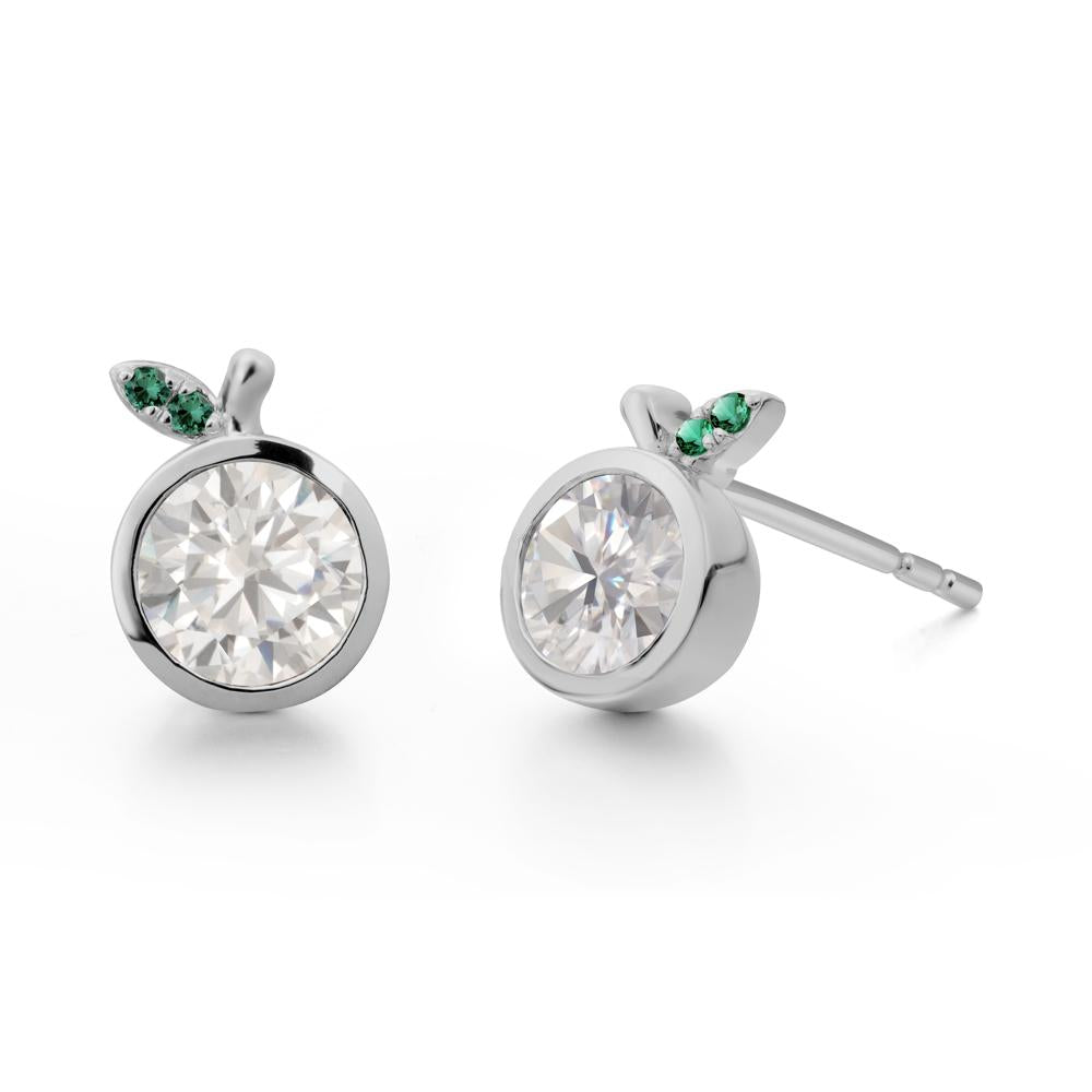 Orange Inspired Bezel Setting Cubic Zirconia and Emerald Earrings - LUO Jewelry #metal_platinum