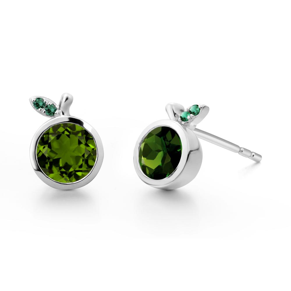 Bezel Setting Round Diopside and Emerald Fruit Earrings - LUO Jewelry #metal_18k white gold
