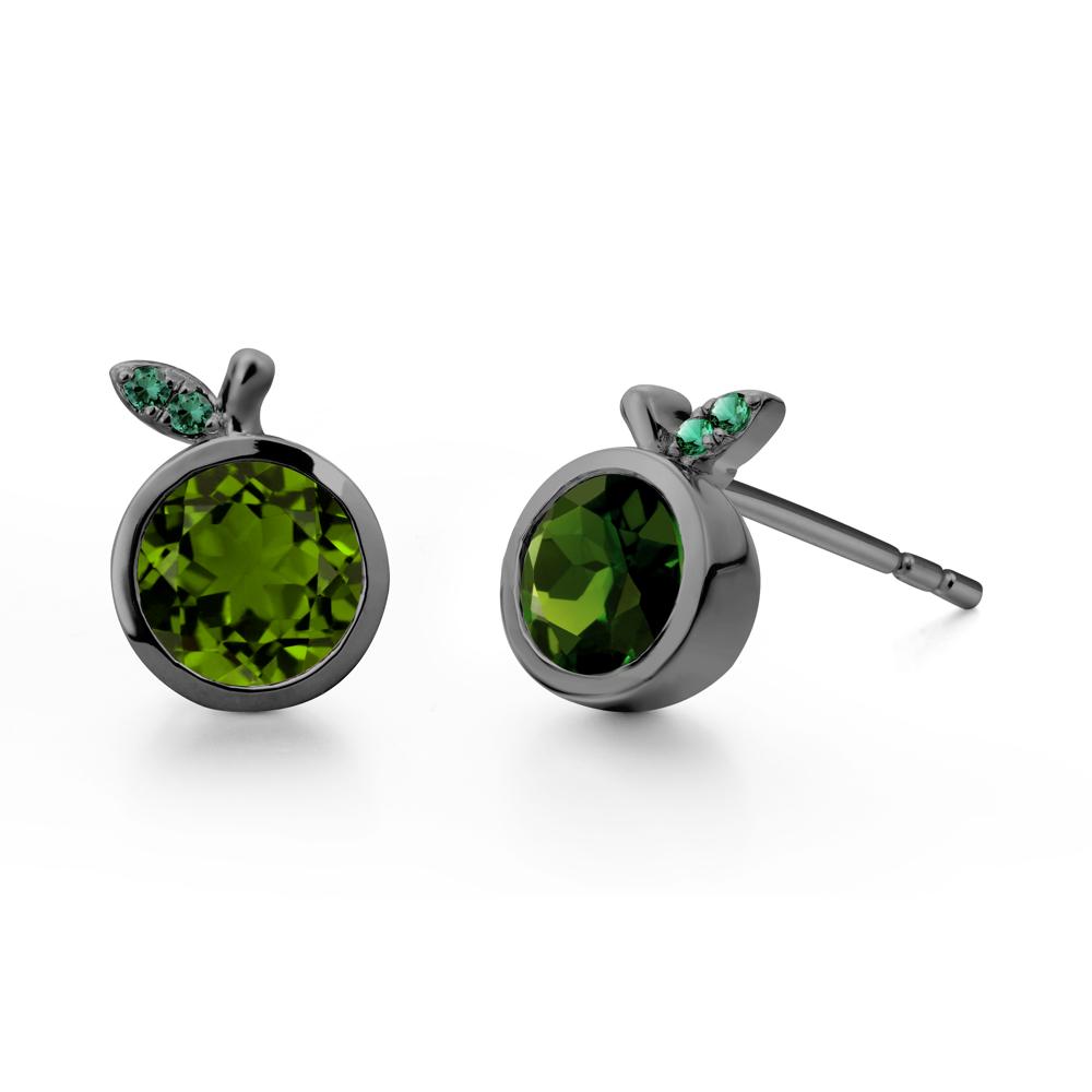 Bezel Setting Round Diopside and Emerald Fruit Earrings - LUO Jewelry #metal_black finish sterling silver
