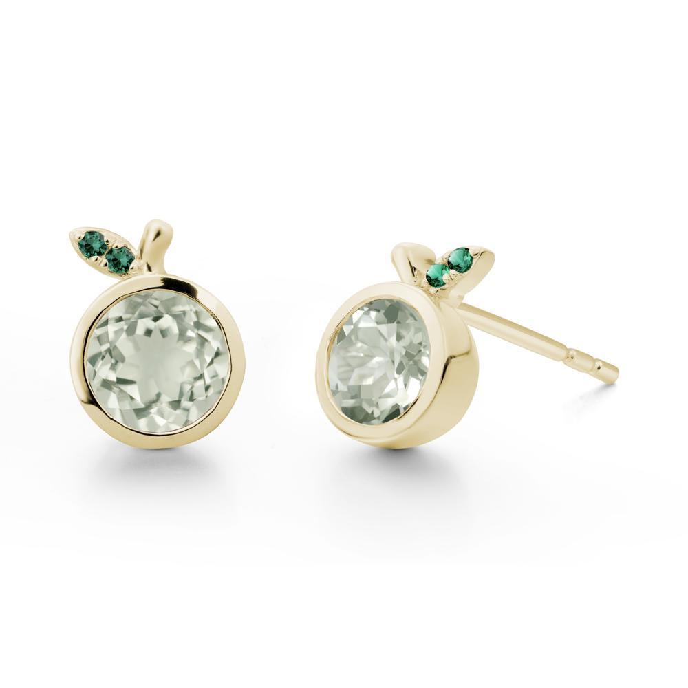 Bezel Setting Round Green Amethyst and Emerald Fruit Earrings - LUO Jewelry #metal_14k yellow gold