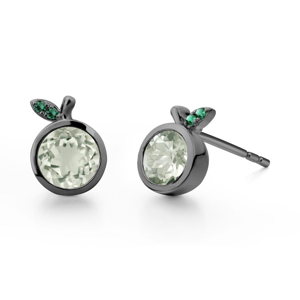 Bezel Setting Round Green Amethyst and Emerald Fruit Earrings - LUO Jewelry #metal_black finish sterling silver