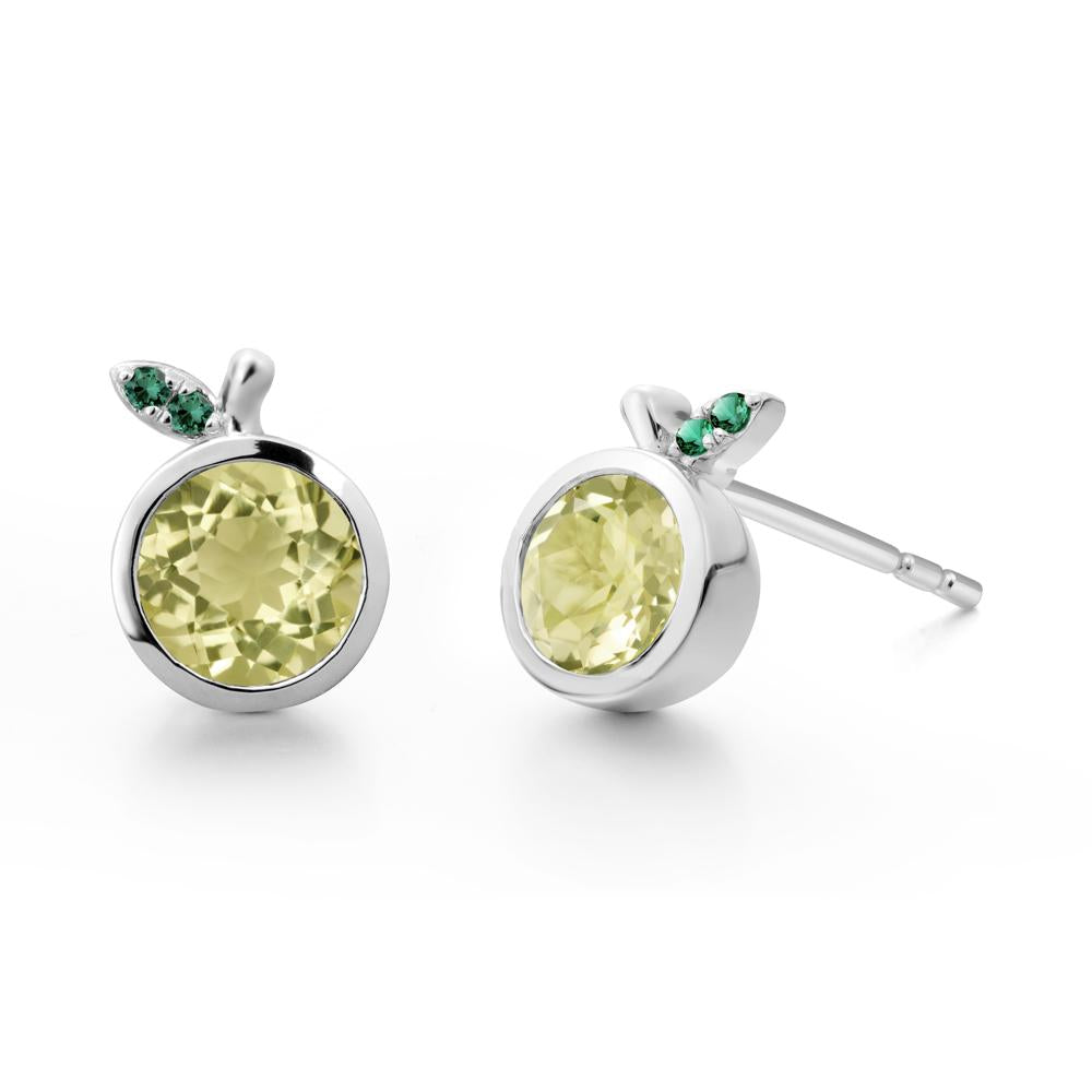 Orange Inspired Bezel Setting Lemon Quartz and Emerald Earrings - LUO Jewelry #metal_18k white gold