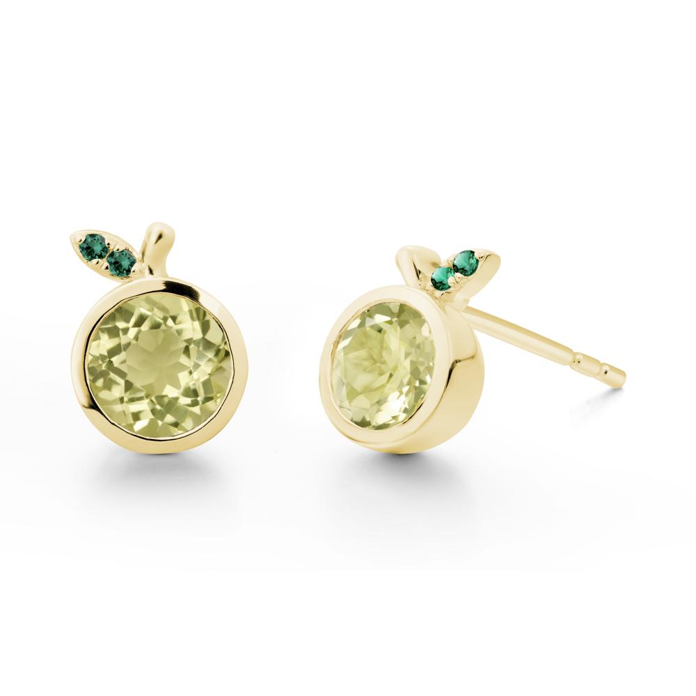 Orange Inspired Bezel Setting Lemon Quartz and Emerald Earrings - LUO Jewelry #metal_18k yellow gold