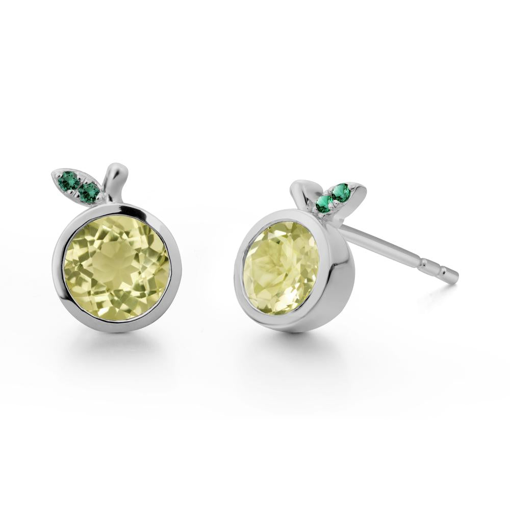 Orange Inspired Bezel Setting Lemon Quartz and Emerald Earrings - LUO Jewelry #metal_platinum
