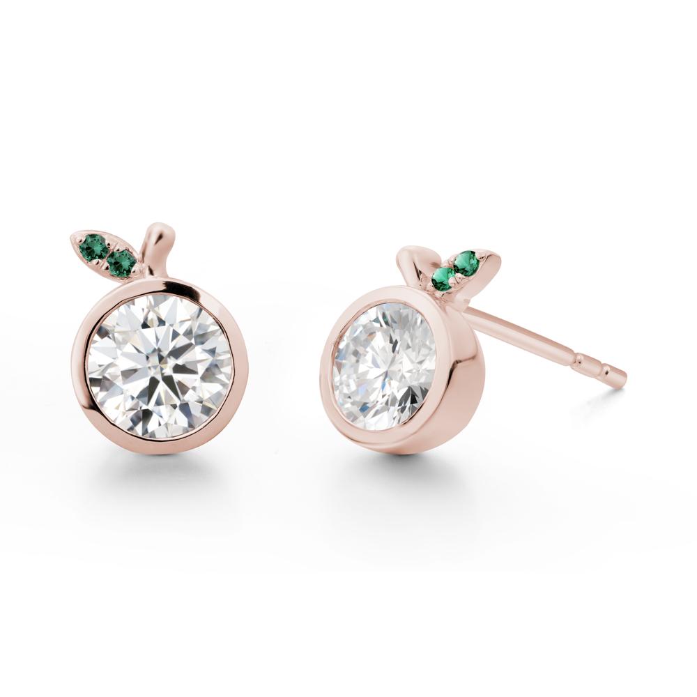 Bezel Setting Round Moissanite and Emerald Fruit Earrings - LUO Jewelry #metal_14k rose gold